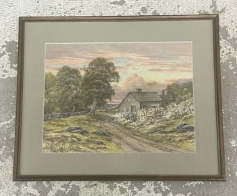 Charles Grant Davidson (1865 - 1945) w/color landscape with cottage on right and luminous skies in