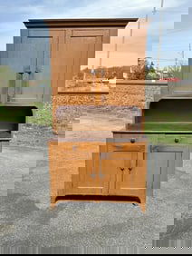 Wonderful 19th century stepback cupboard, pine, very nice worn paint finish and patina. From stone