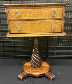 19th c Empire (2) drawer stand, with twist graduated base. From estate of Woodstock, N.Y. old time