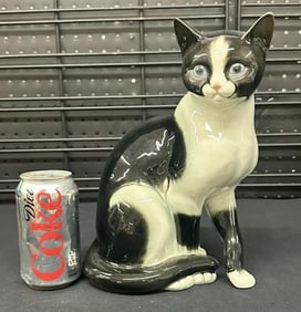 GOEBEL West Germany porcelain black & white Cat figurine, measures 10.5" high. In fine estate