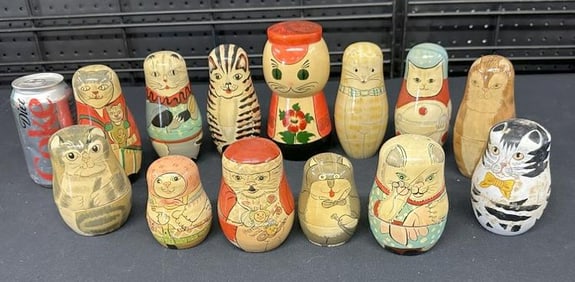 (13) CAT nesting dolls, all complete with others inside, from Hudson Valley estate of a CAT