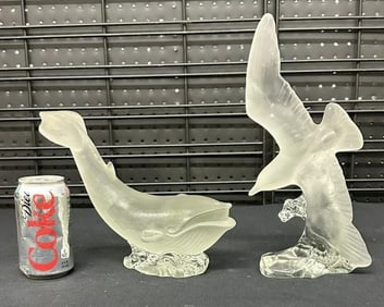 (2) large GOEBEL glass crystal figurines of a whale & bird, both in very nice estate condition, they