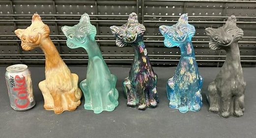(5) FENTON 11" high glass CAT figurines, from Hudson Valley estate collection of CATS, all in very
