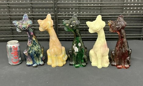 (5) FENTON 11" high glass CAT figurines, from Hudson Valley estate collection of CATS, all in very