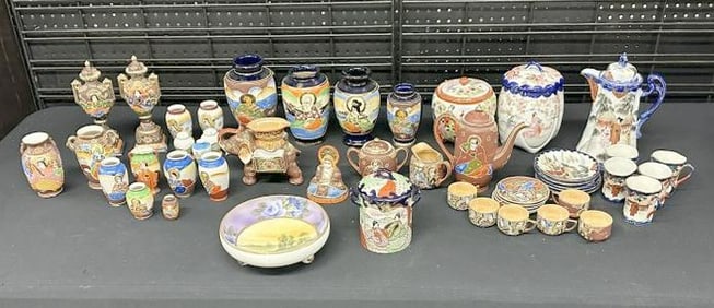 Large ASIAN lot of estate porcelains, including (2) decorative tea sets, vases, covered vases,