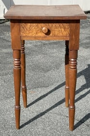 19th c cherry one drawer country stand with burl maple drawer, structurally sound, nice old finish,