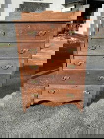 Circa 1910 oak (5) drawer highboy dresser, old original finish, structurally sound, measures 51.5"