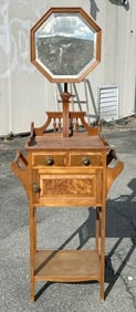 Victorian walnut & burl shaving stand, with adjustable mirror, structurally sound, with towel bars