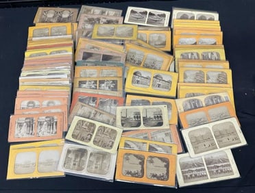Group of 100 Tissue Stereoviews, tinted, nearly all in excellent condition, without tears. Great lot