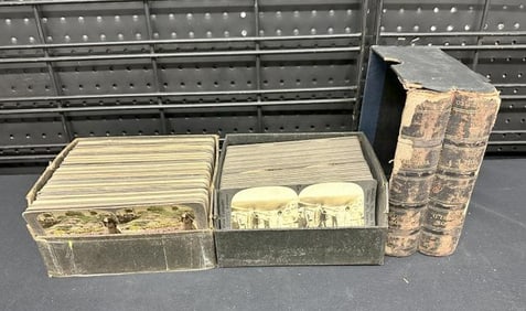 172 stereoviews. There are 100 tinted stereoviews in a repaired half box and there are 72 world