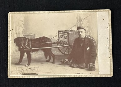 Cabinet Card of Max J. Engel and his dog and cart, in nice overall as found condition in local