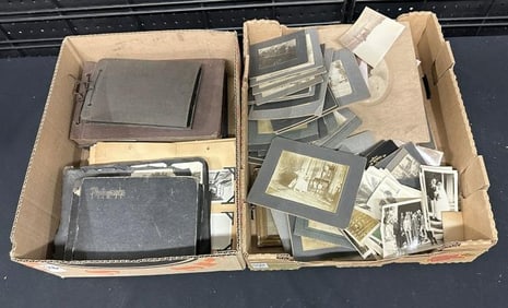 Hudson Valley family (2) boxes of vintage photographs, loose albumens, snap shots and family