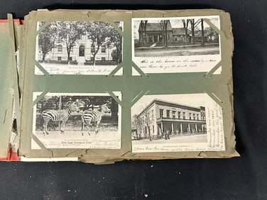 Wonderful full estate POSTCARD album ( pages are crumbling apart, cards intact ), includes many