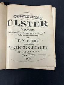 1875 COUNTY ATLAS OF ULSTER NEW YORK by F W BEERS, Published by Walker & Jewett, New