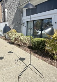 Wonderful SERGE MOUILLE three arm floor lamp with step on floor switch. From same estate as the lot