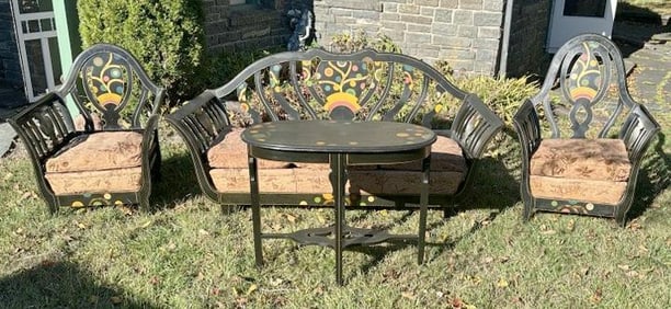 Wonderful DECO Yeager Furniture (4) pc. Paint decorated parlor set, from Woodstock, N.Y. estate. Has