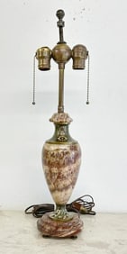 Decorative marble & champleve table lamp, wonderful form, nice estate condition ( missing one brass