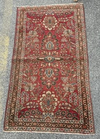 Small handmade estate wool oriental scatter rug, nice estate condition, measures 57" x 31.5".
