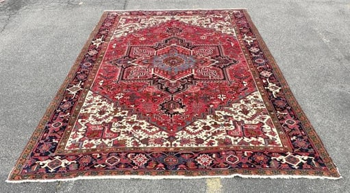 Wonderful handmade wool oriental rug, vibrant color, nice estate condition, measures 132" x  98.5",