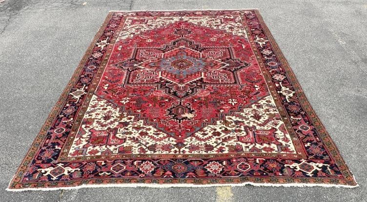 Wonderful handmade wool oriental rug, vibrant color, nice estate condition, measures 132" x  98.5", (1 of 3)