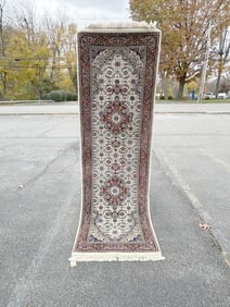Handmade wool oriental runner, nice overall condition, thick pile, measures 92.5" x 30". From a