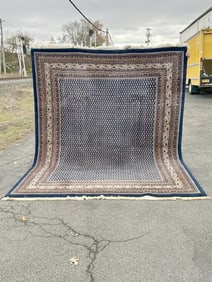 Large wool handmade oriental rug, very nice condition, thick pile, measures 119" x 96", some