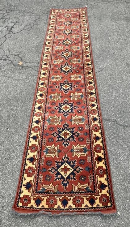 Wonderful long handmade wool oriental runner, vibrant color, excellent clean condition, from mansion (1 of 3)