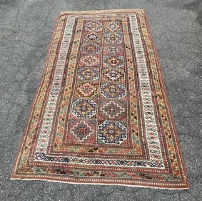 Very nice handmade wool oriental rug, measures 106" x 57.5", very good condition. From mansion on