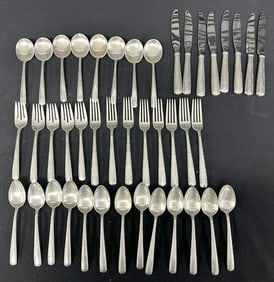 STERLING SILVER GORHAM Camellia patern flatware, includes- (13) teaspoons, (8) dinner forks, (5)