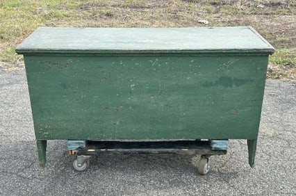 Nice 19th c greenish blue painted Hudson Valley blanket box, from estate in the Woodstock, N.Y.