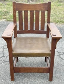 Gustav Stickley armchair, from local Hudson Valley fine home, nice older finish….just as we found