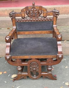 Unusual form high end Victorian armchair, walnut with burl , from fine mansion in Kingston, New