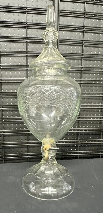 30" high cut glass beverage dispenser, with brass spicket, from local estate, nice overall (1 of 5)