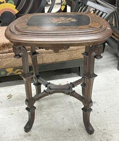 Victorian walnut & burl stand with inlaid top, from Hudson Valley estate, structurally sound.