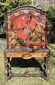 Circa 1920 Asian decorative cabinet from Woodstock, N.Y. estate. Nice overall condition, measures