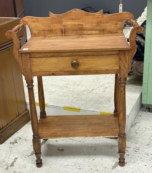 Pine one drawer washstand with towel bars, older refinish, structurally sound, measures 27" wide x (1 of 1)