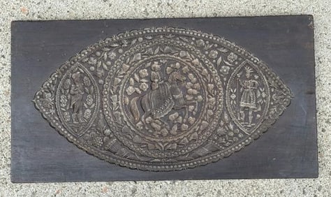 Rare JOHN CONGER large mahogany cake board with a Woman riding a horse in the center, with Colonial