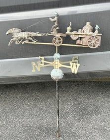Copper Horse Drawn Fire Engine Weathervane, from estate of a Fireman family in Shandaken, N.Y. Was