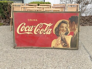 Barn find old tin COCA COLA sign, was in loft of the barn in Shandaken, has surface rust, some cuts