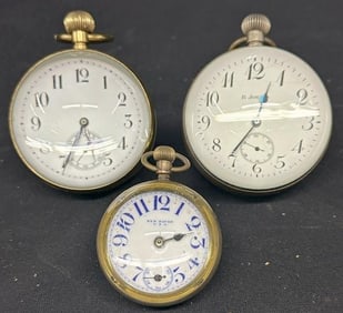 (3) older spherical desk clocks or paperweight clocks, from local estate, one is running, the small
