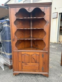 19th c pine refinished corner cupboard from Hudson Valley country home, nice condition, structurally