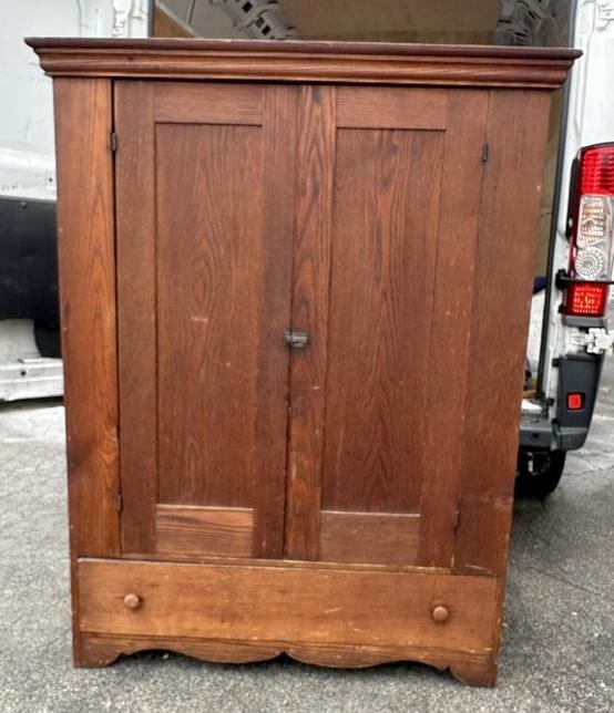 Circa 1900 oak (2) door armoire with drawer underneath, from Hudson Valley estate, good condition, (1 of 2)