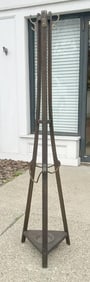 Mission oak coat or hat rack, old finish, lightweight, measures 68" high. From Hudson Valley estate,