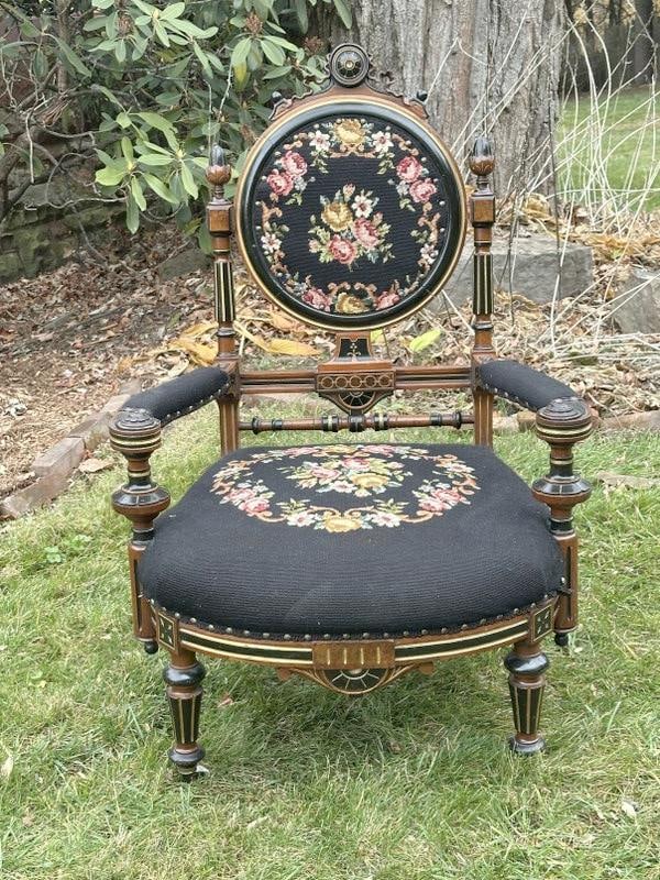 Very nice Victorian walnut needlepoint back & seat armchair, very nice found condition, from the (1 of 3)