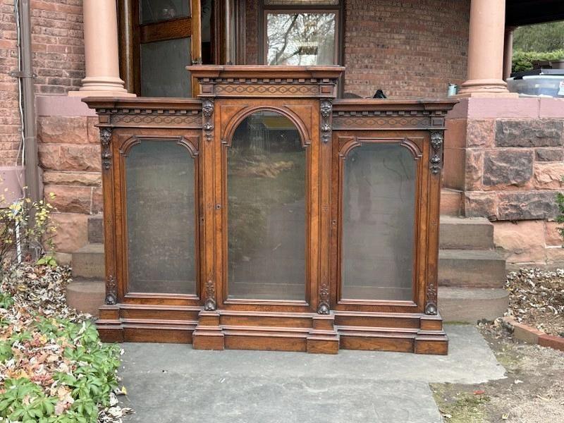 Very nice Victorian walnut triple door bookcase, from the finest Victorian home in Kingston, N.Y. (1 of 3)