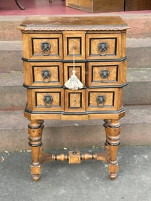 Wonderful circa 1890's work or sewing table, possibly Continental, nice form, key unlock and top (4)
