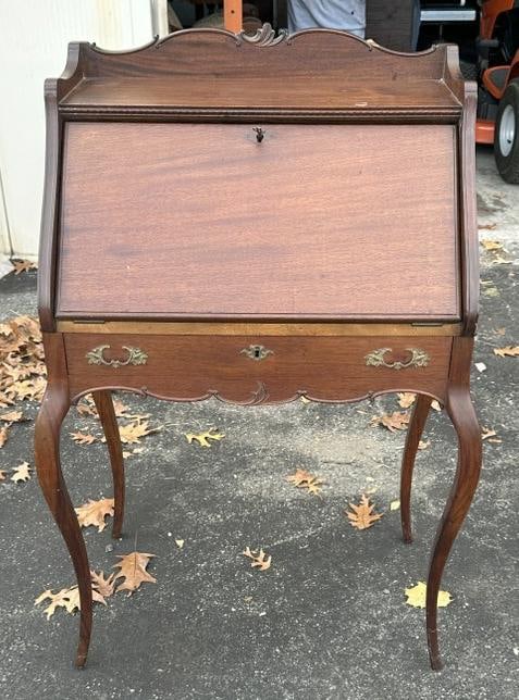 Mahogany circa 1920's ladies drop front desk ( missing small piece of gallery ), nice finish, (1 of 3)