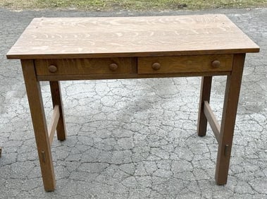 Mission oak desk, circa 1910, from local estate, measures 40" wide x 22" deep x 29" high,