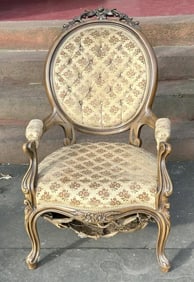 Victorian armchair, structurally sound, later finish applied, webbing under seat is coming loose,