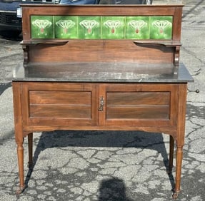 English washtand with marble top and tile backsplash, from fine Victorian home in Kingston, N.Y.